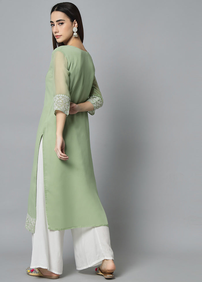 Pista Green Readymade Georgette Kurti