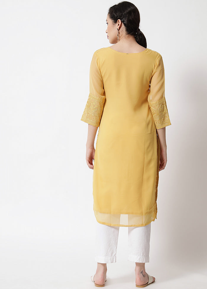 Yellow Readymade Georgette Chikankari Kurti