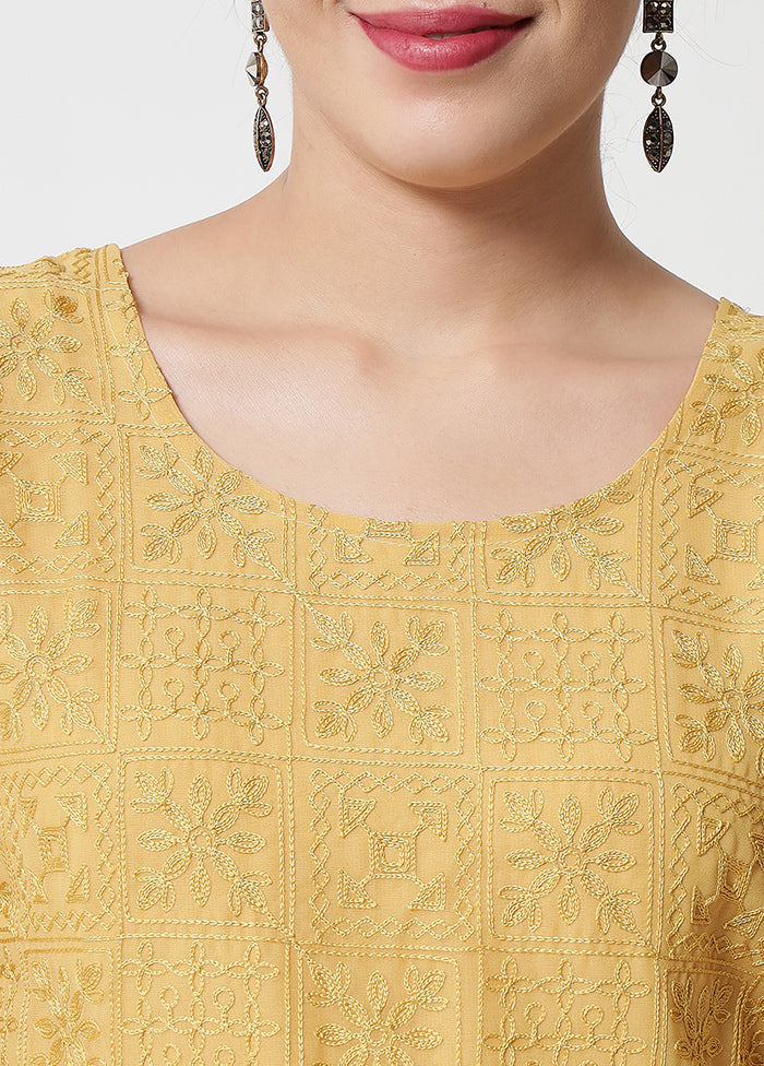 Yellow Readymade Georgette Chikankari Kurti