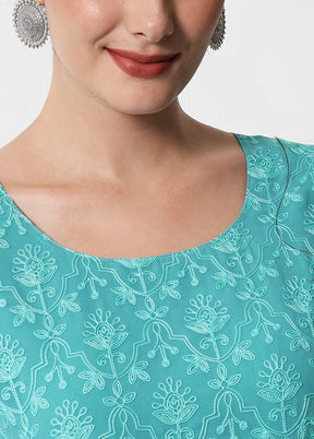 Sea Green Readymade Georgette Chikankari Kurti