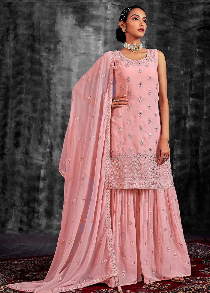 3 Pc Pink Readymade Georgette Suit Set