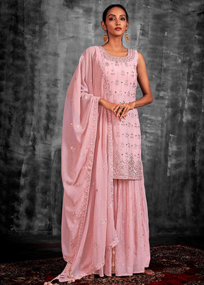 3 Pc Pink Readymade Georgette Suit Set