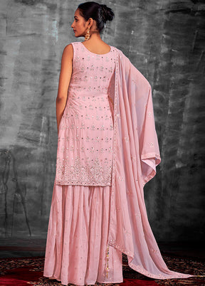 3 Pc Pink Readymade Georgette Suit Set