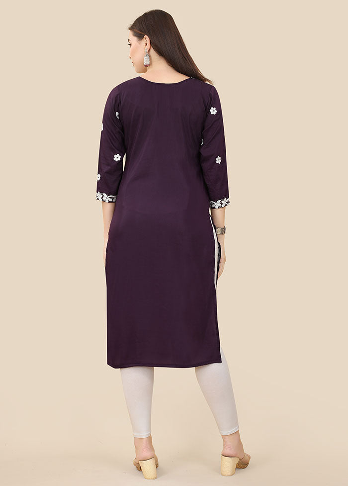 Purple Readymade Silk Chikankari Kurti