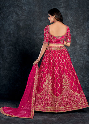 3 Pc Pink Silk Semi Stitched Lehenga Set