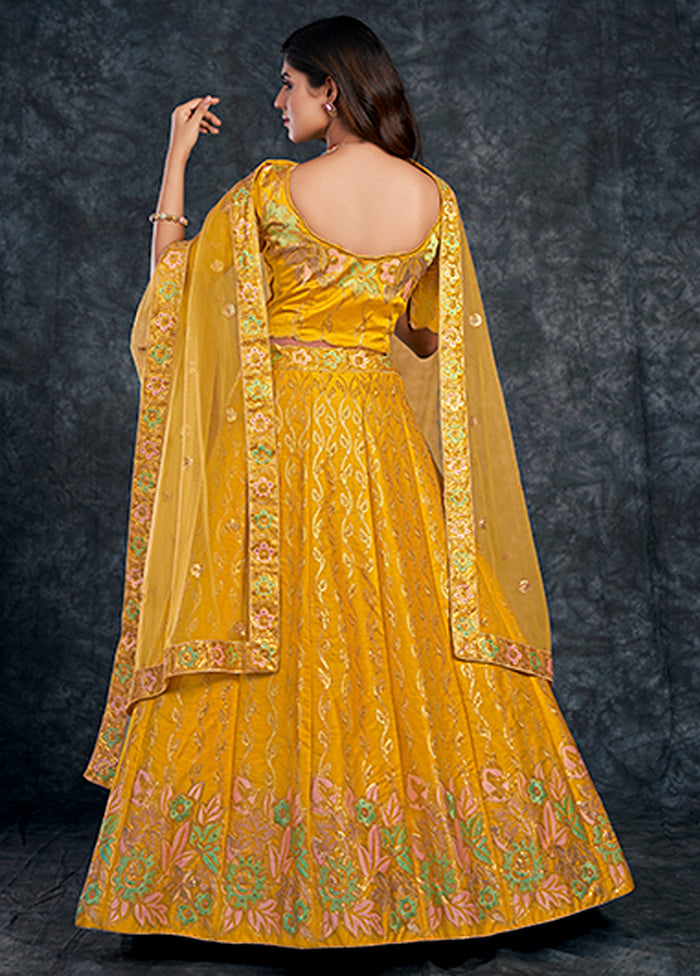 3 Pc Yellow Silk Semi Stitched Lehenga Set