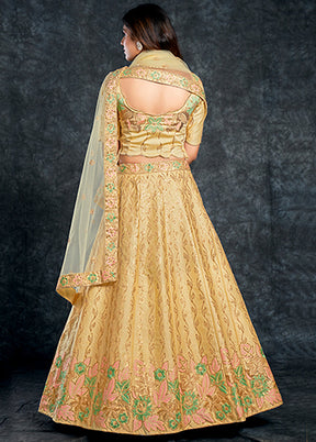 3 Pc Yellow Silk Semi Stitched Lehenga Set