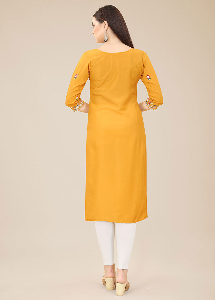 Yellow Readymade Silk Kurti