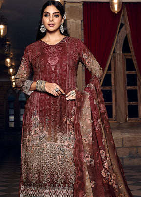 3 Pc Maroon Semi Stitched Georgette Suit Set