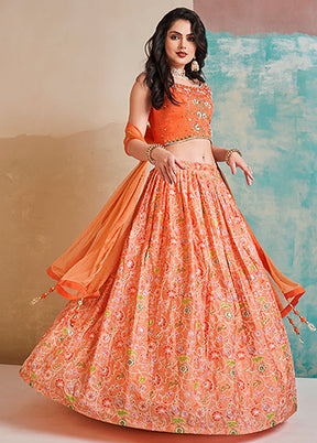 3 Pc Orange Silk Readymade Lehenga Set