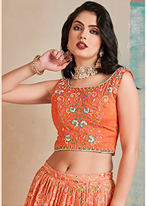 3 Pc Orange Silk Readymade Lehenga Set