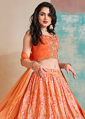 3 Pc Orange Silk Readymade Lehenga Set