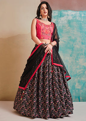 3 Pc Black Silk Readymade Lehenga Set