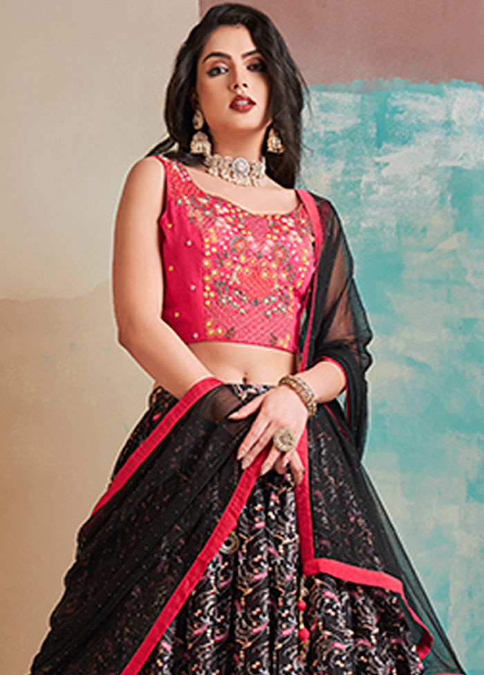 3 Pc Black Silk Readymade Lehenga Set