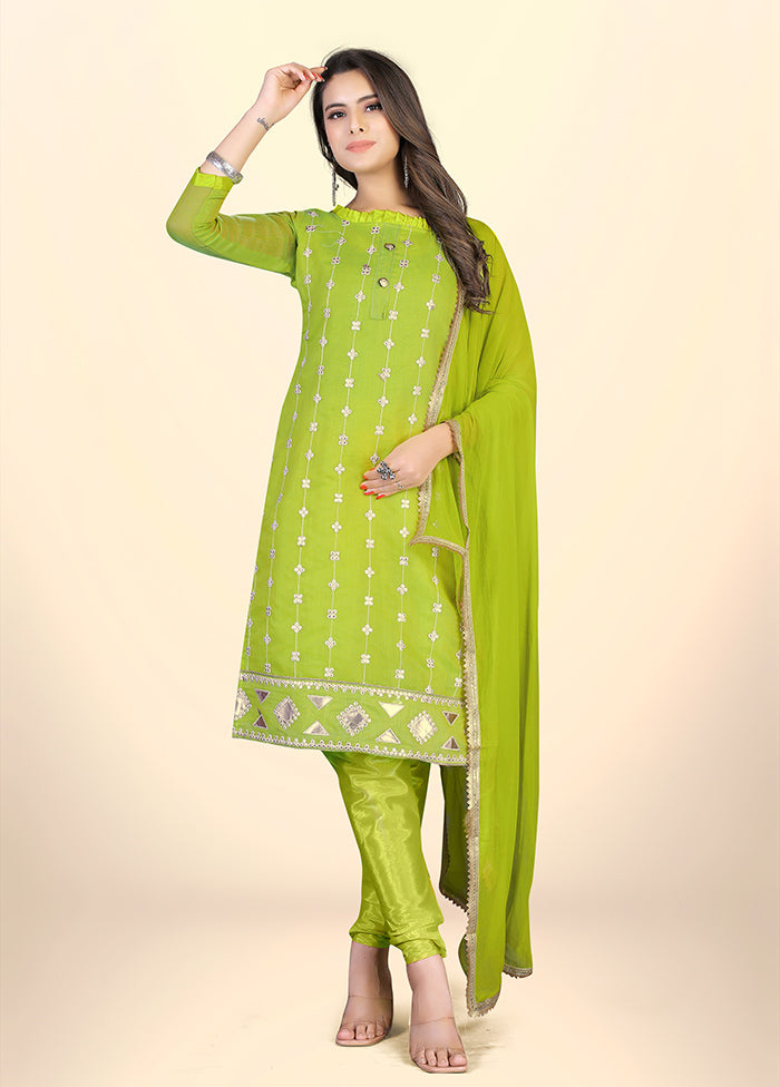 3 Pc Green Semi Stitched Chanderi Suit Set