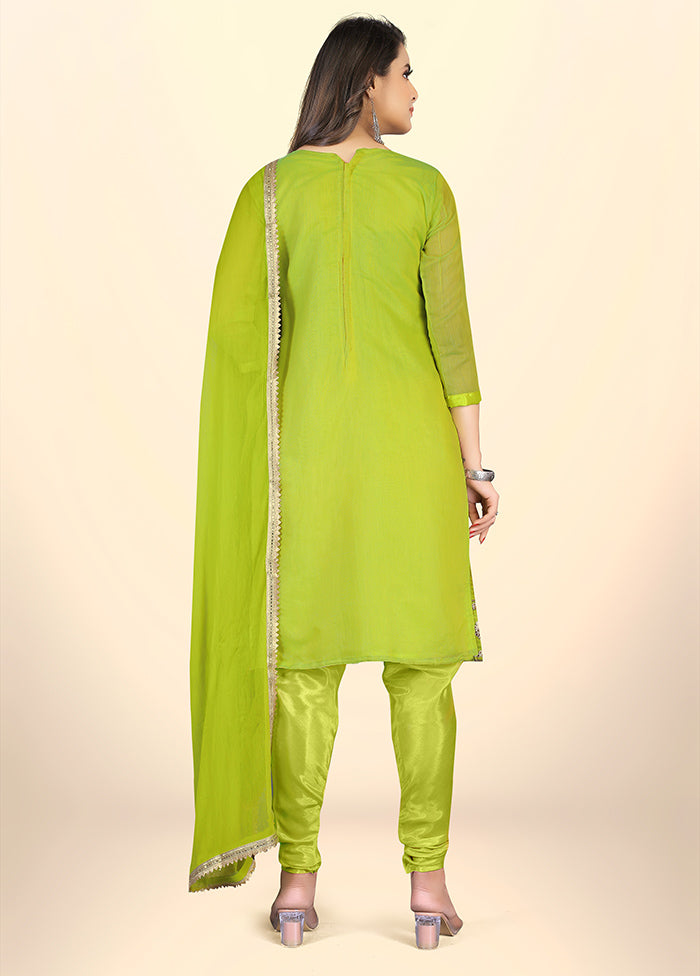 3 Pc Green Semi Stitched Chanderi Suit Set