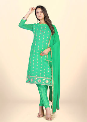 3 Pc Sea Green Semi Stitched Chanderi Suit Set