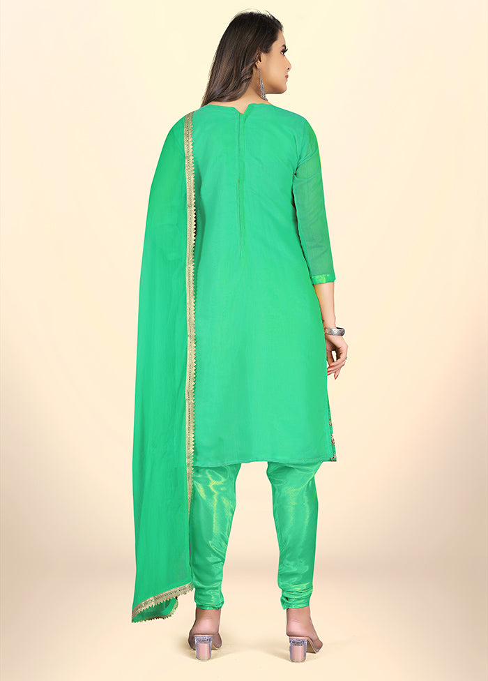 3 Pc Sea Green Semi Stitched Chanderi Suit Set
