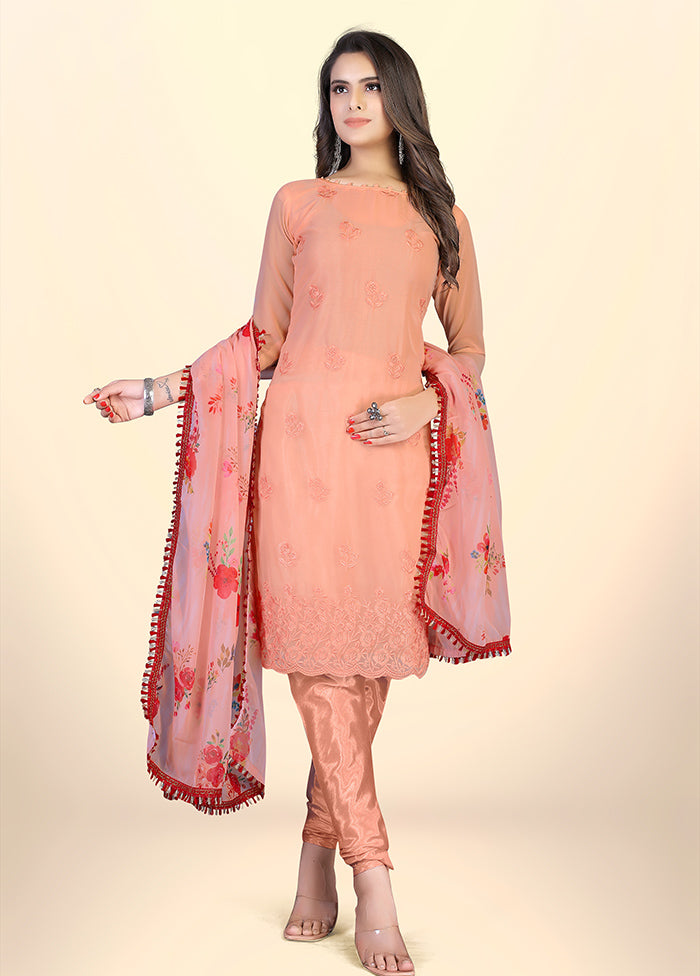 3 Pc Peach Semi Stitched Georgette Suit Set