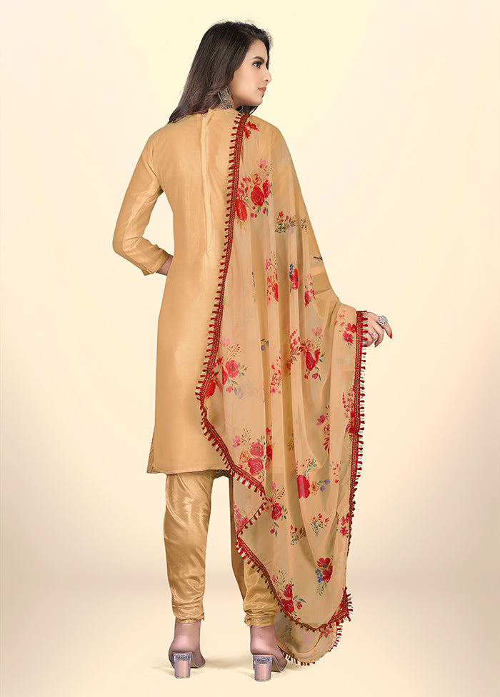 3 Pc Beige Semi Stitched Georgette Suit Set