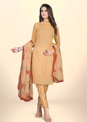 3 Pc Beige Semi Stitched Georgette Suit Set