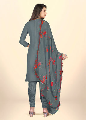 3 Pc Grey Semi Stitched Georgette Suit Set