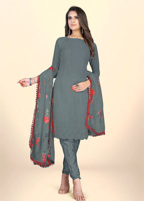 3 Pc Grey Semi Stitched Georgette Suit Set