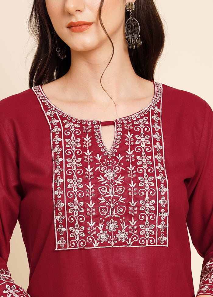 Maroon Readymade Cotton Kurti