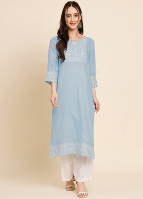 Sky Blue Readymade Cotton Kurti