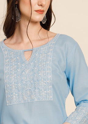 Sky Blue Readymade Cotton Kurti