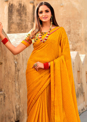 Yellow Georgette Saree With Blouse Piece