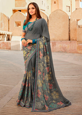 Grey Spun Silk Saree With Blouse Piece