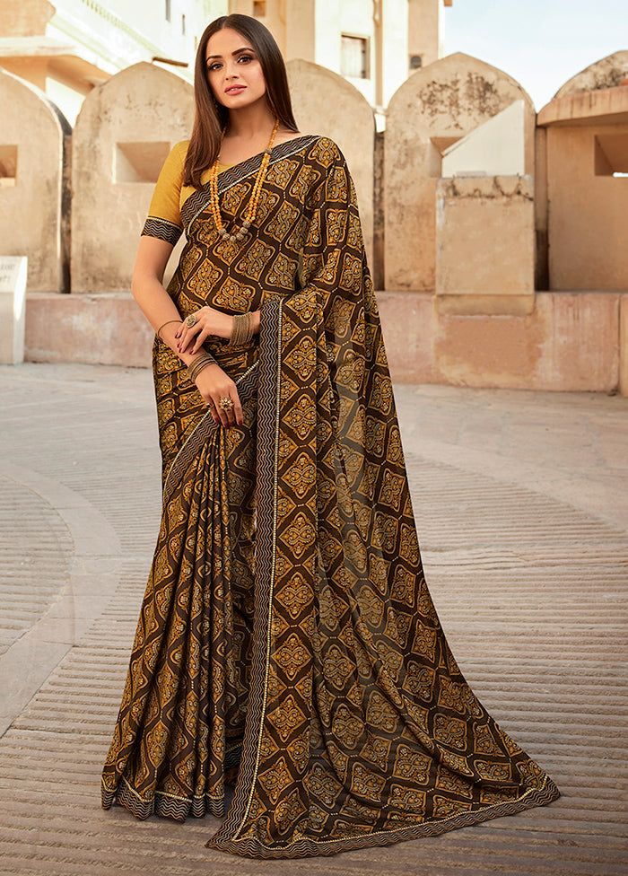 Brown Spun Silk Saree With Blouse Piece