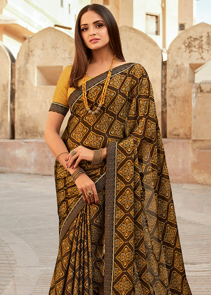 Brown Spun Silk Saree With Blouse Piece