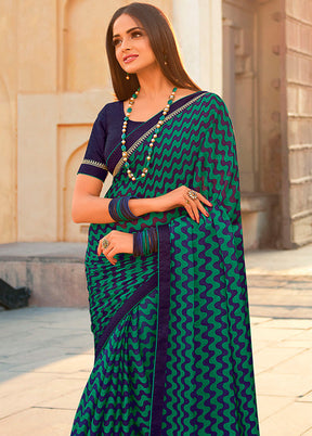 Blue Georgette Saree With Blouse Piece