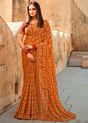 Yellow Chiffon Silk Saree With Blouse Piece