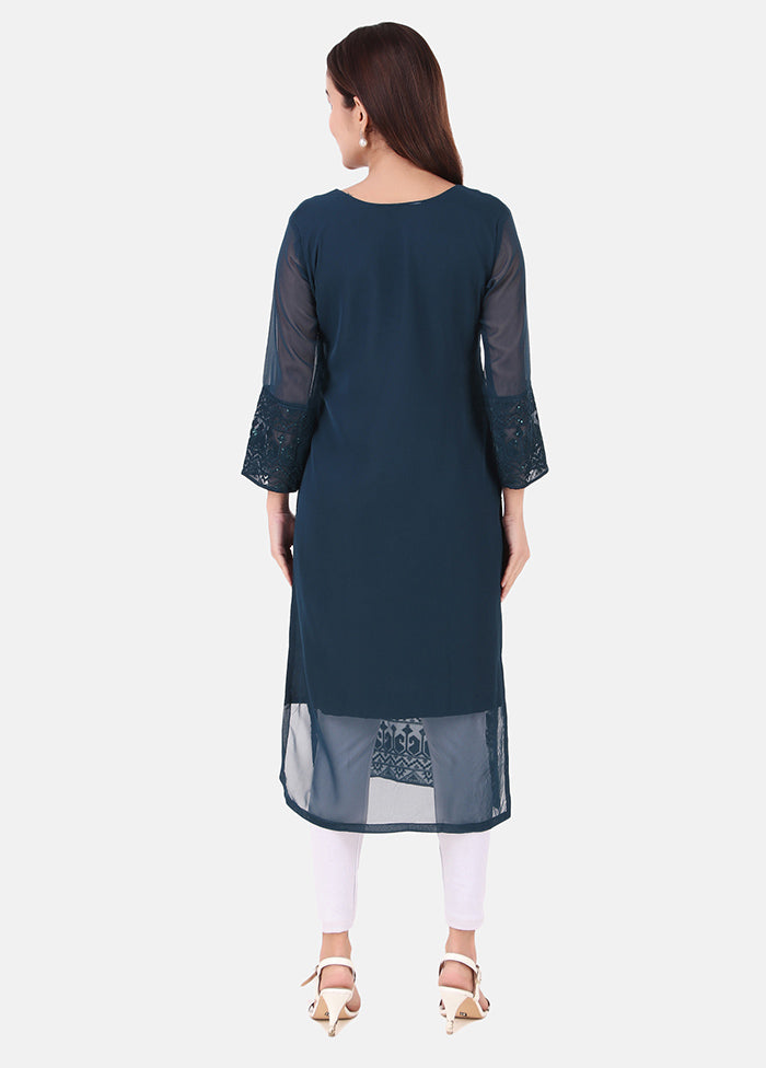 Teal Blue Readymade Georgette Kurti