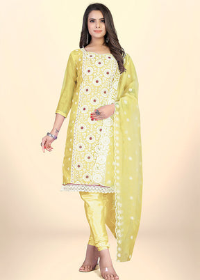 3 Pc Yellow Semi Stitched Net Suit Set