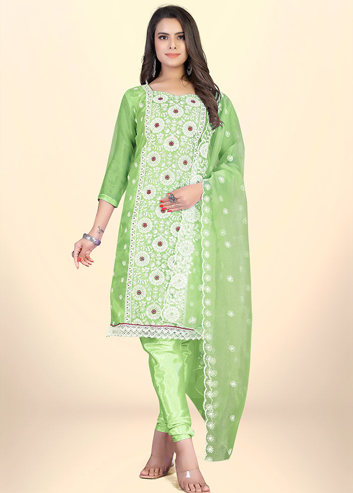 3 Pc Green Semi Stitched Net Suit Set