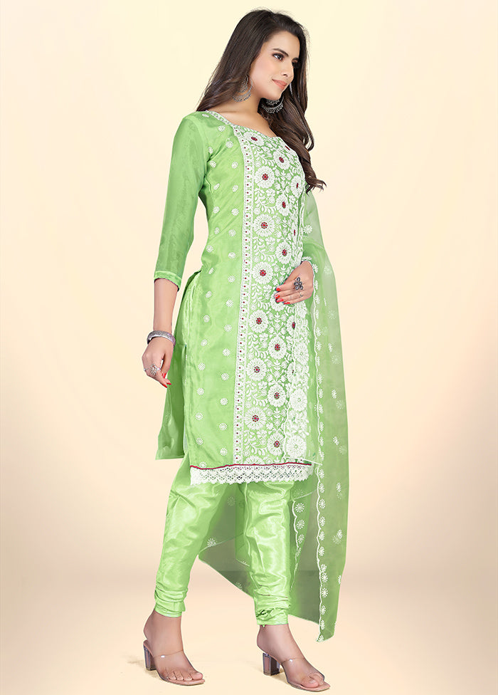 3 Pc Green Semi Stitched Net Suit Set