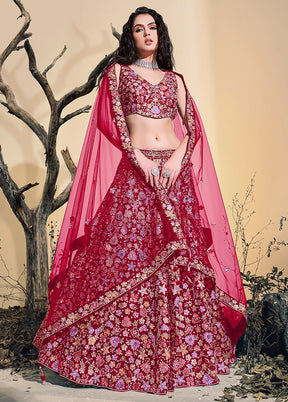 3 Pc Red Net Readymade Lehenga Set