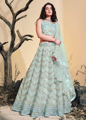 3 Pc Turquoise Net Readymade Lehenga Set