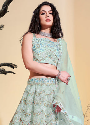 3 Pc Turquoise Net Readymade Lehenga Set