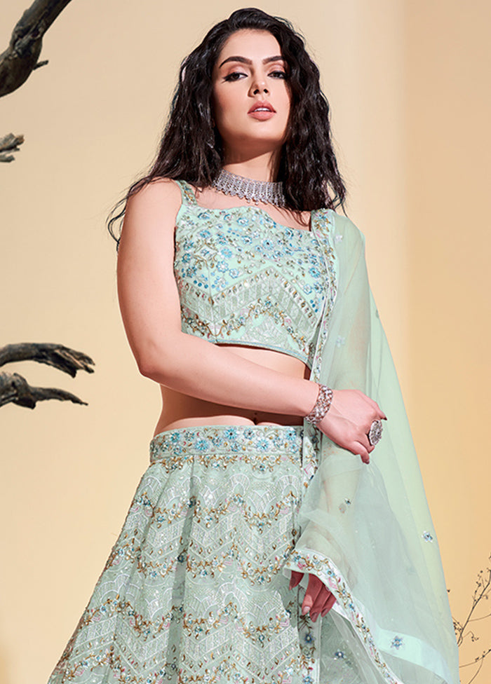 3 Pc Turquoise Net Readymade Lehenga Set