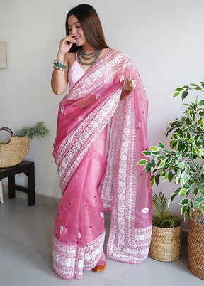 Pink Organza Saree With Blouse Piece