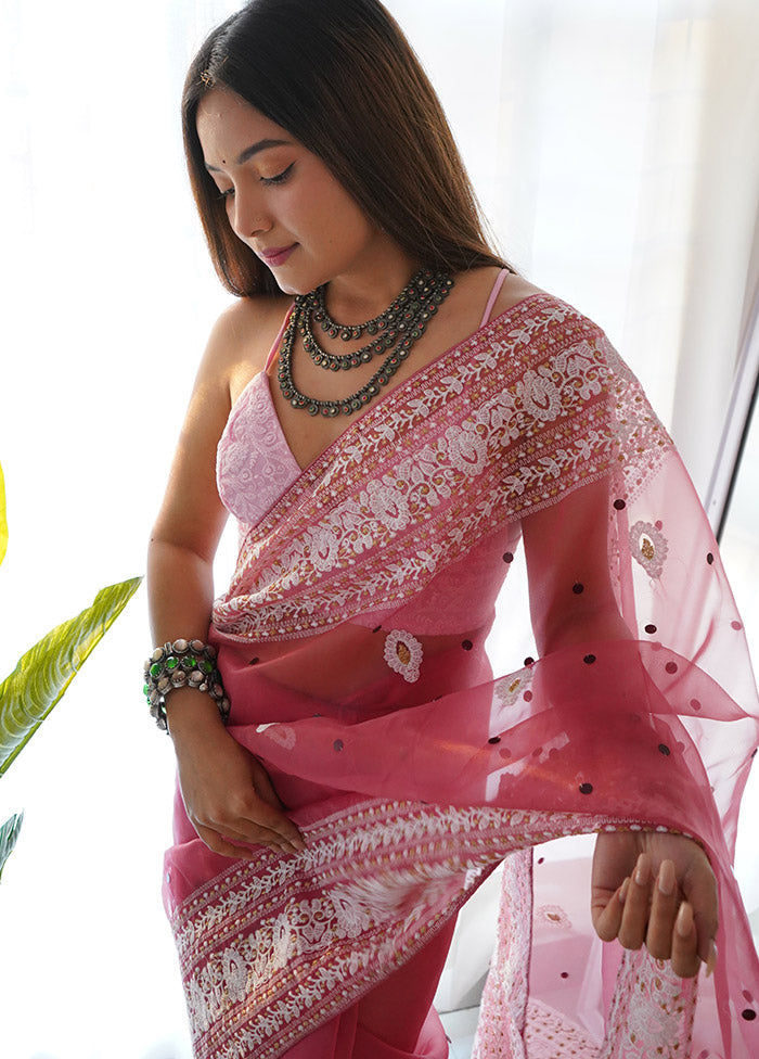 Pink Organza Saree With Blouse Piece