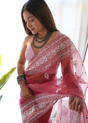 Pink Organza Saree With Blouse Piece