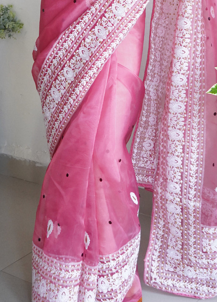 Pink Organza Saree With Blouse Piece