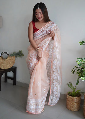 Peach Organza Saree With Blouse Piece