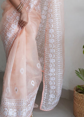 Peach Organza Saree With Blouse Piece